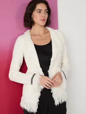 Sonia Statement Fringe Mix Knit Jacket in Classic Cream - Nic & Zoe F241137