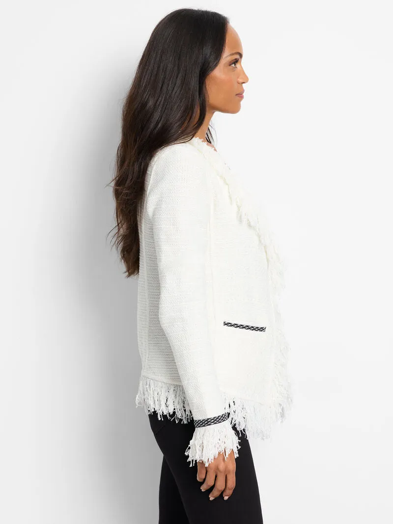 Sonia Statement Fringe Mix Knit Jacket in Classic Cream - Nic & Zoe F241137