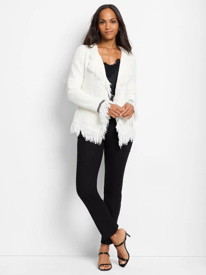 Sonia Statement Fringe Mix Knit Jacket in Classic Cream - Nic & Zoe F241137