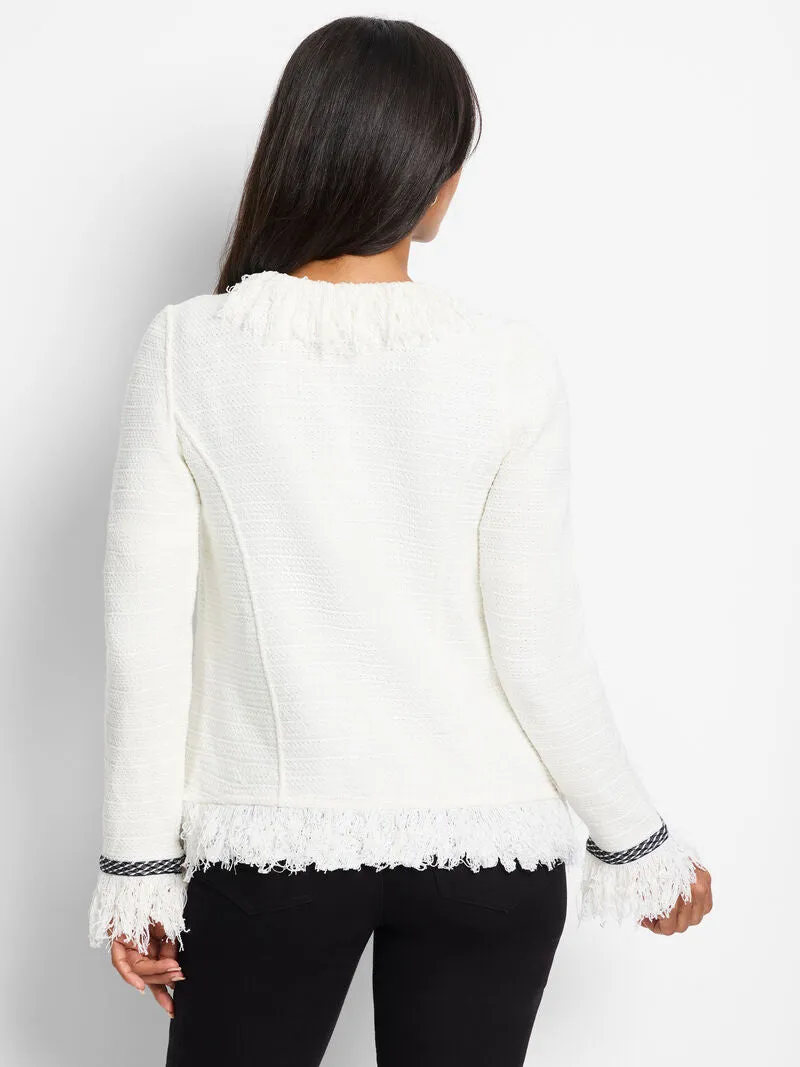 Sonia Statement Fringe Mix Knit Jacket in Classic Cream - Nic & Zoe F241137