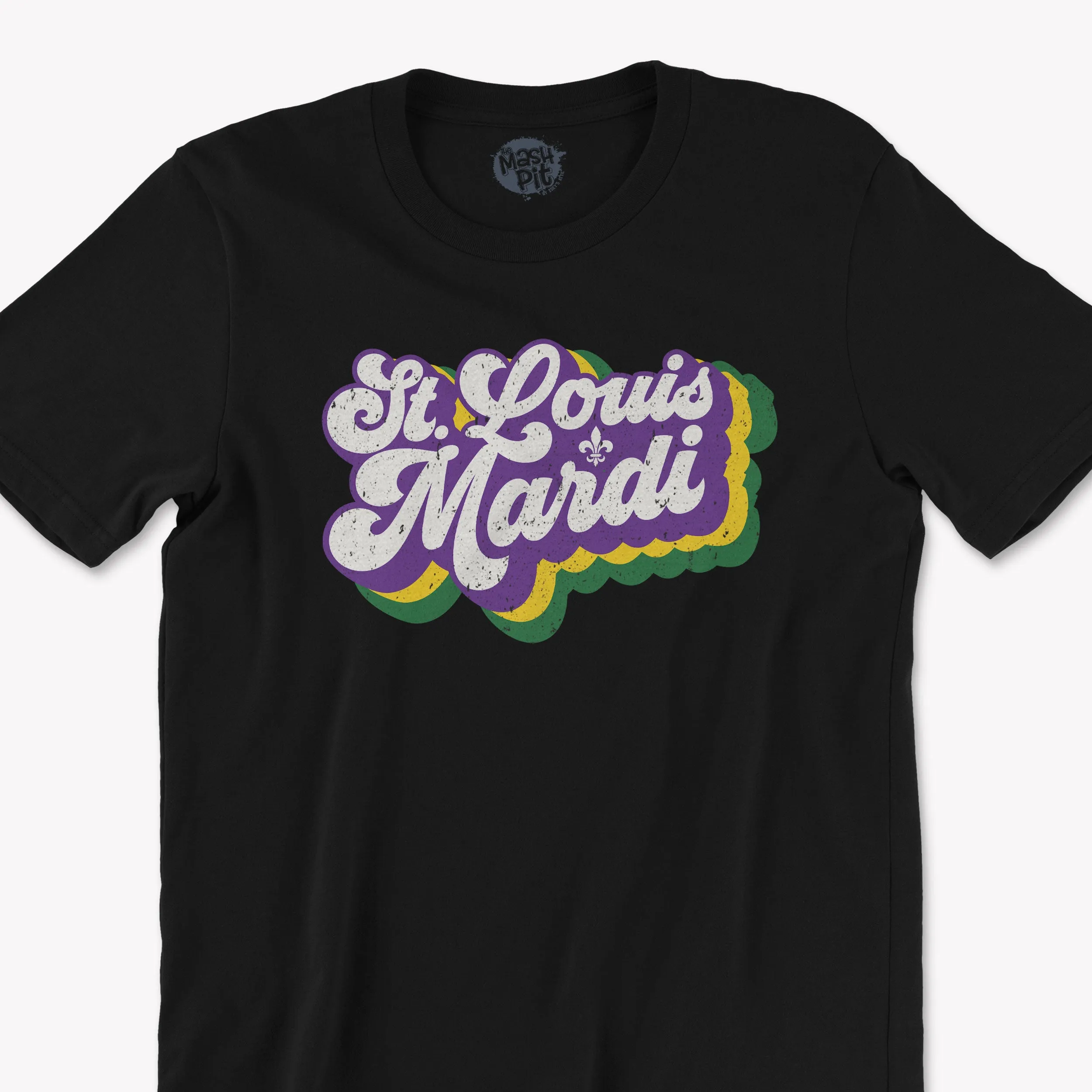 St. Louis Mardi Gras Trendy Groovy Mardi Gras White print shirt