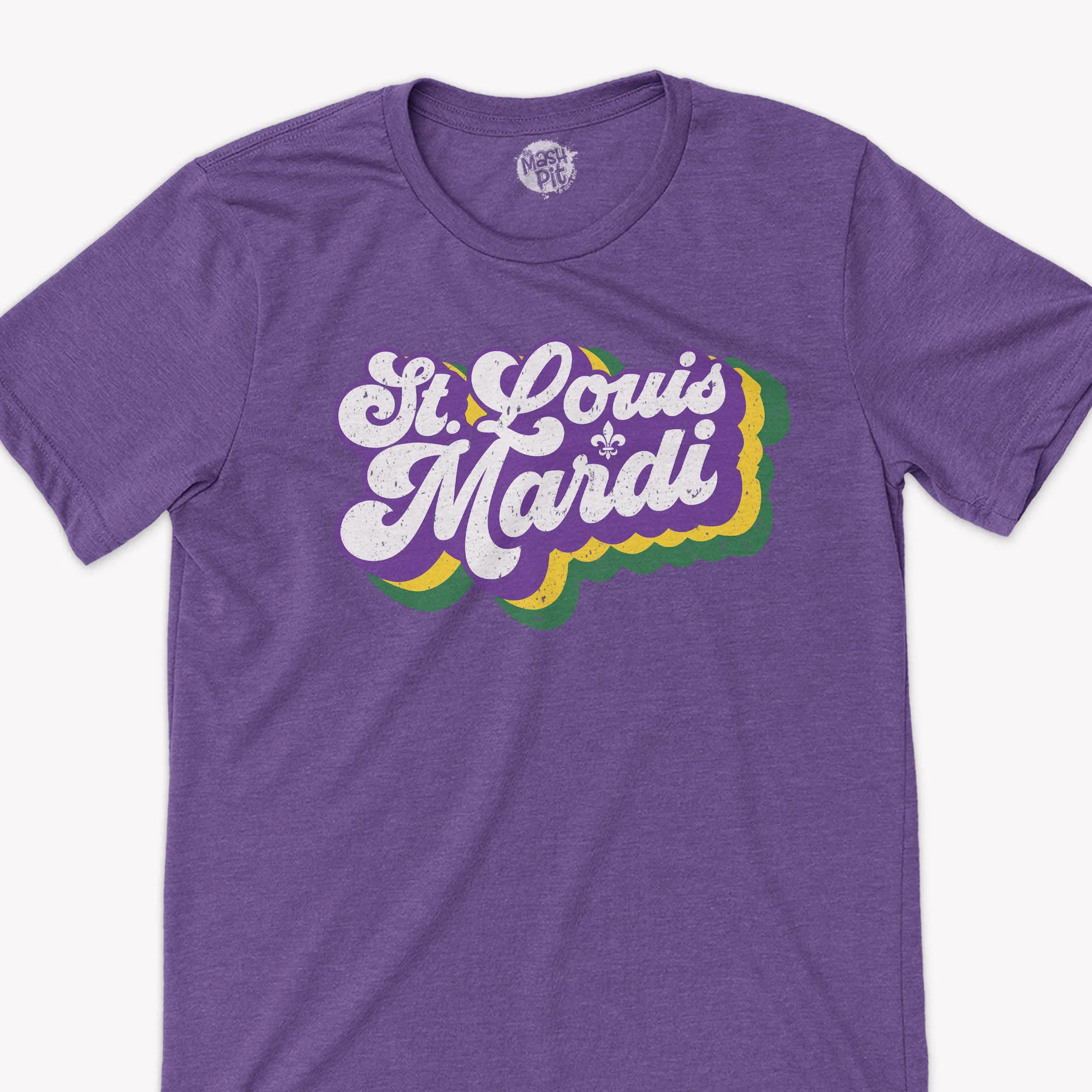 St. Louis Mardi Gras Trendy Groovy Mardi Gras White print shirt