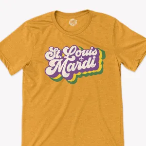 St. Louis Mardi Gras Trendy Groovy Mardi Gras White print shirt