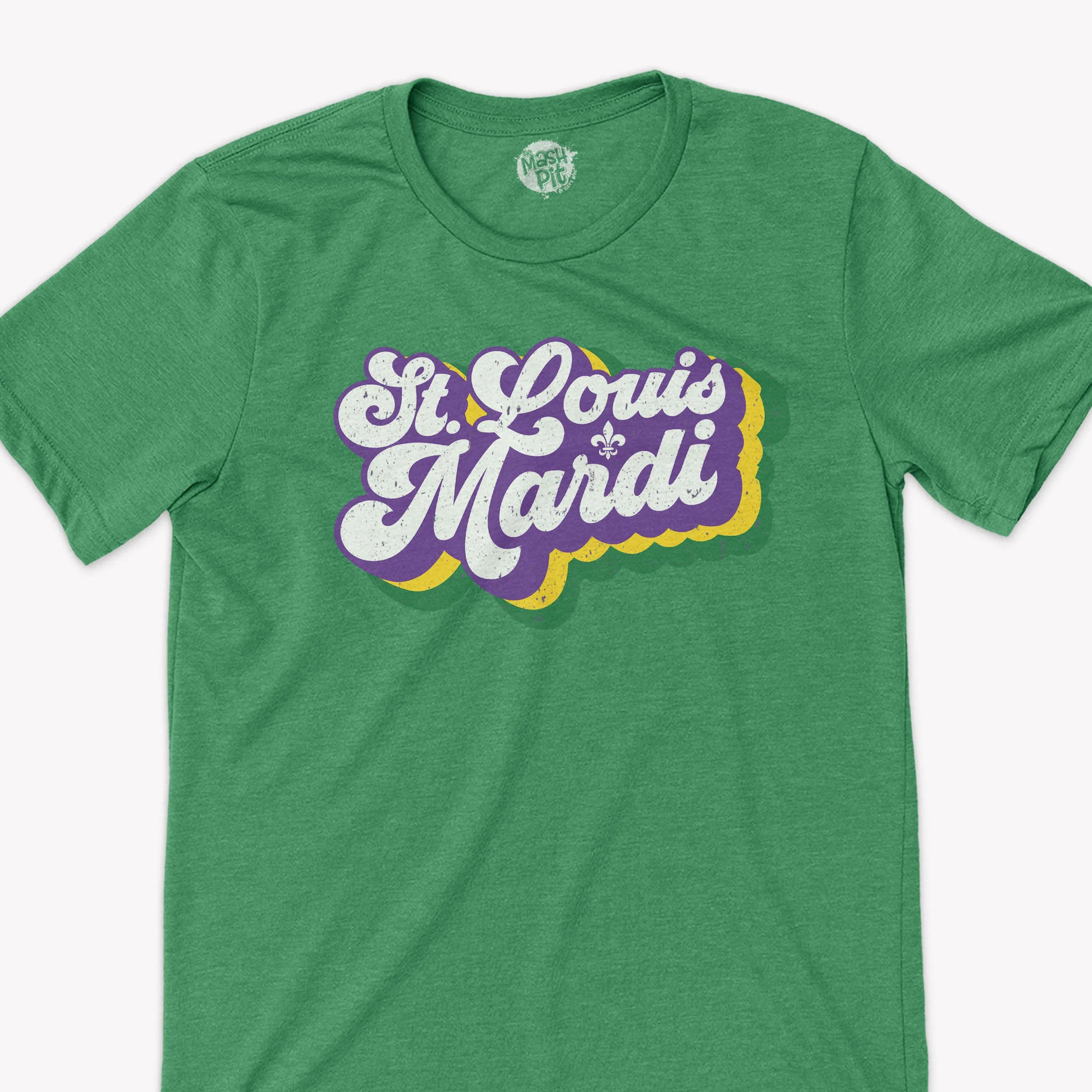 St. Louis Mardi Gras Trendy Groovy Mardi Gras White print shirt