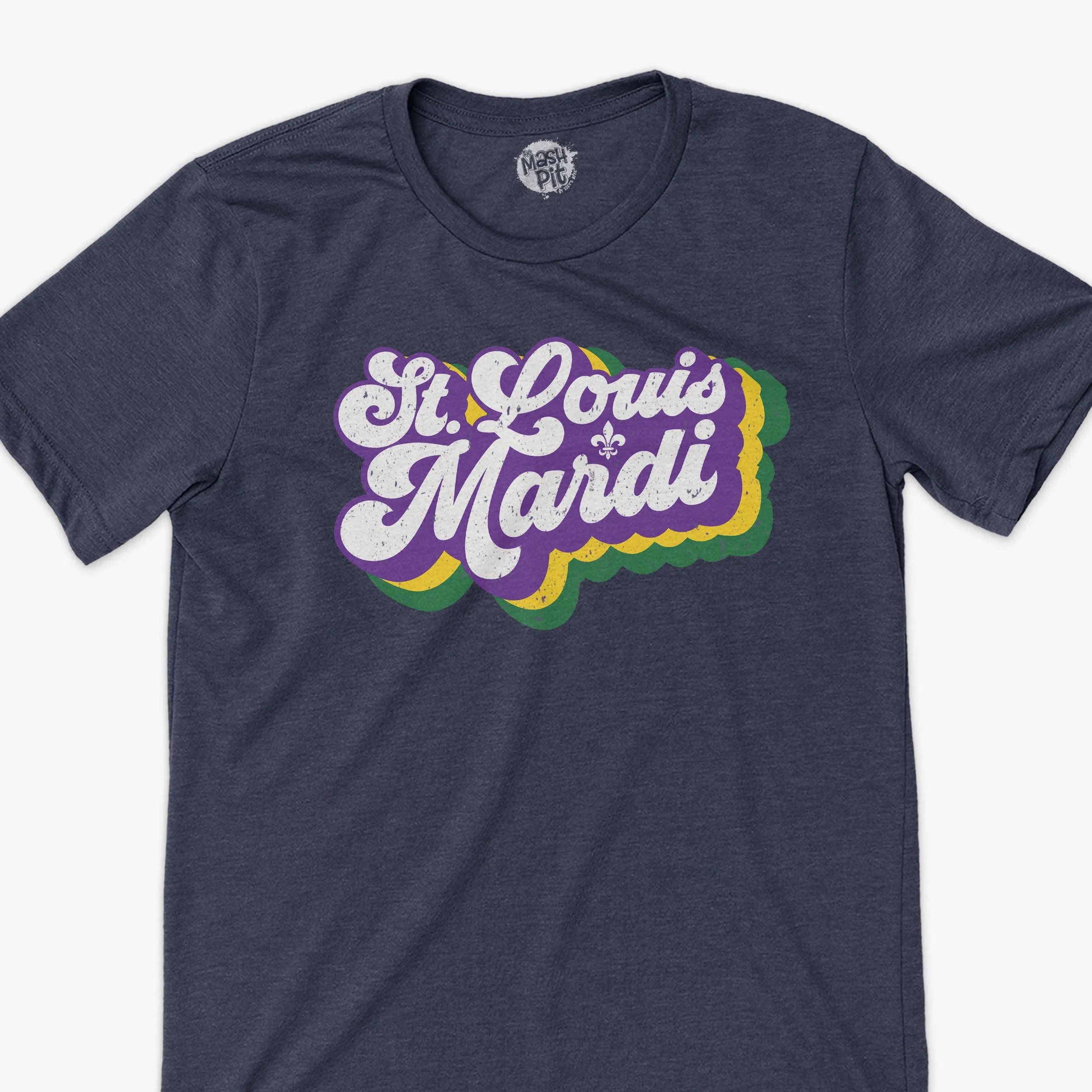 St. Louis Mardi Gras Trendy Groovy Mardi Gras White print shirt