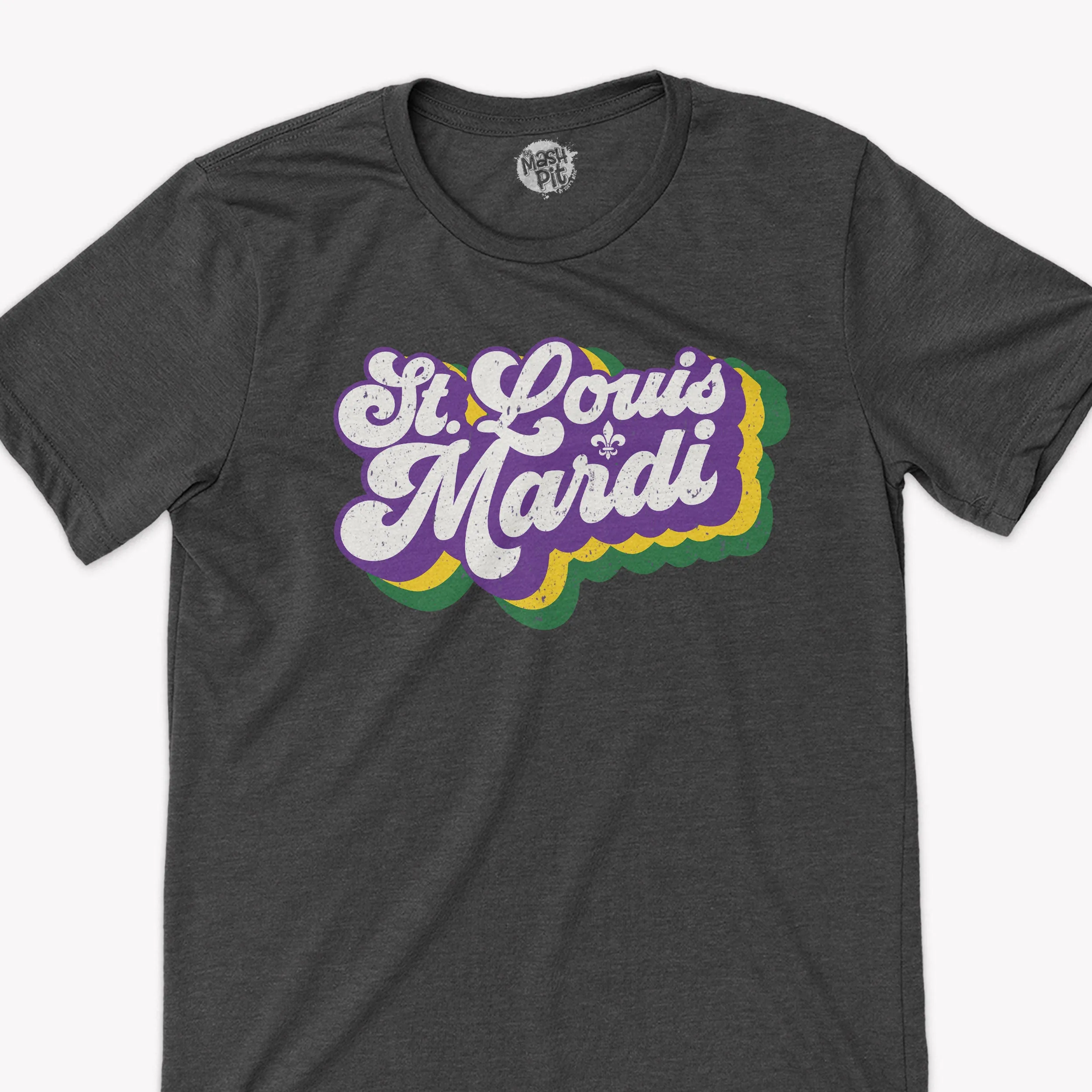 St. Louis Mardi Gras Trendy Groovy Mardi Gras White print shirt