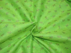 Superb Quality Linen lime green gold print fabric ~58&quot; wide