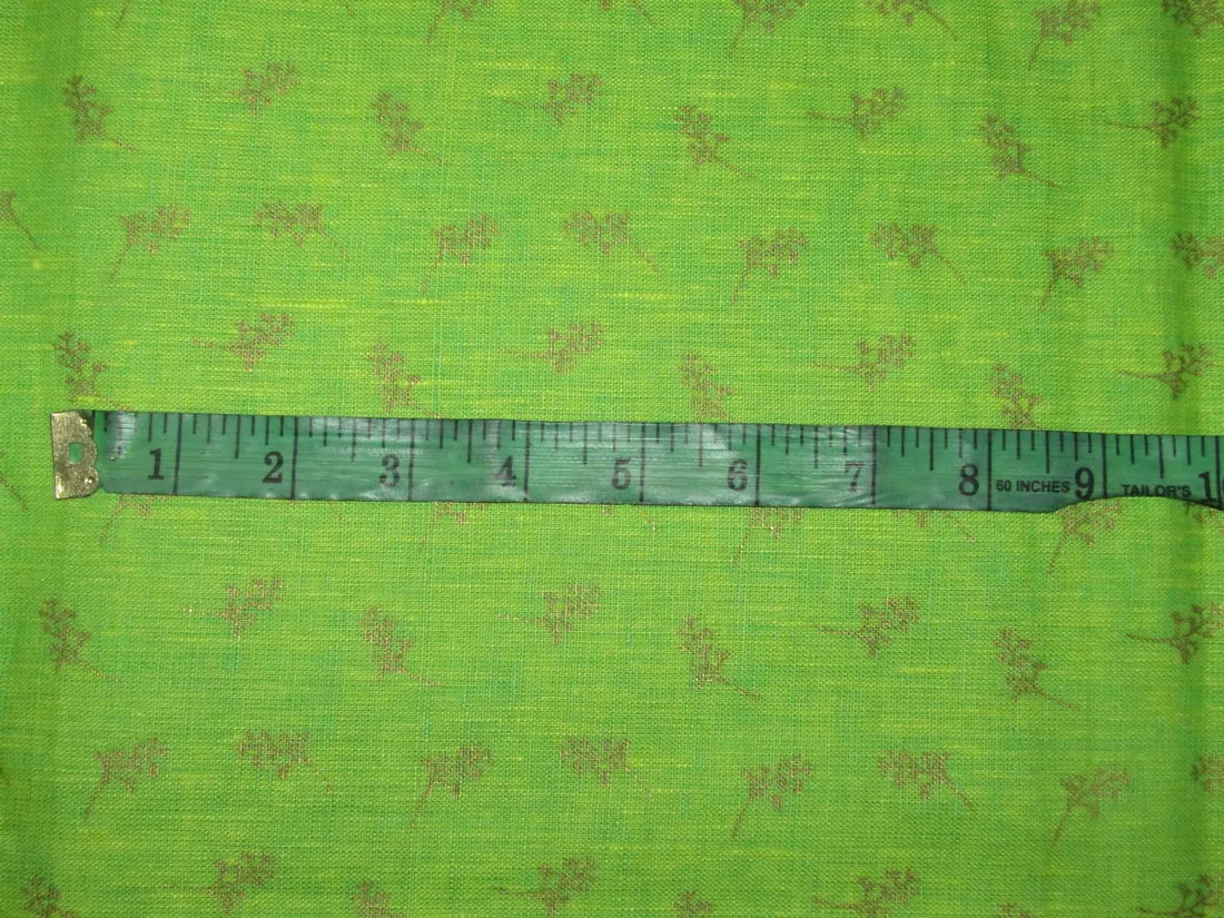 Superb Quality Linen lime green gold print fabric ~58&quot; wide