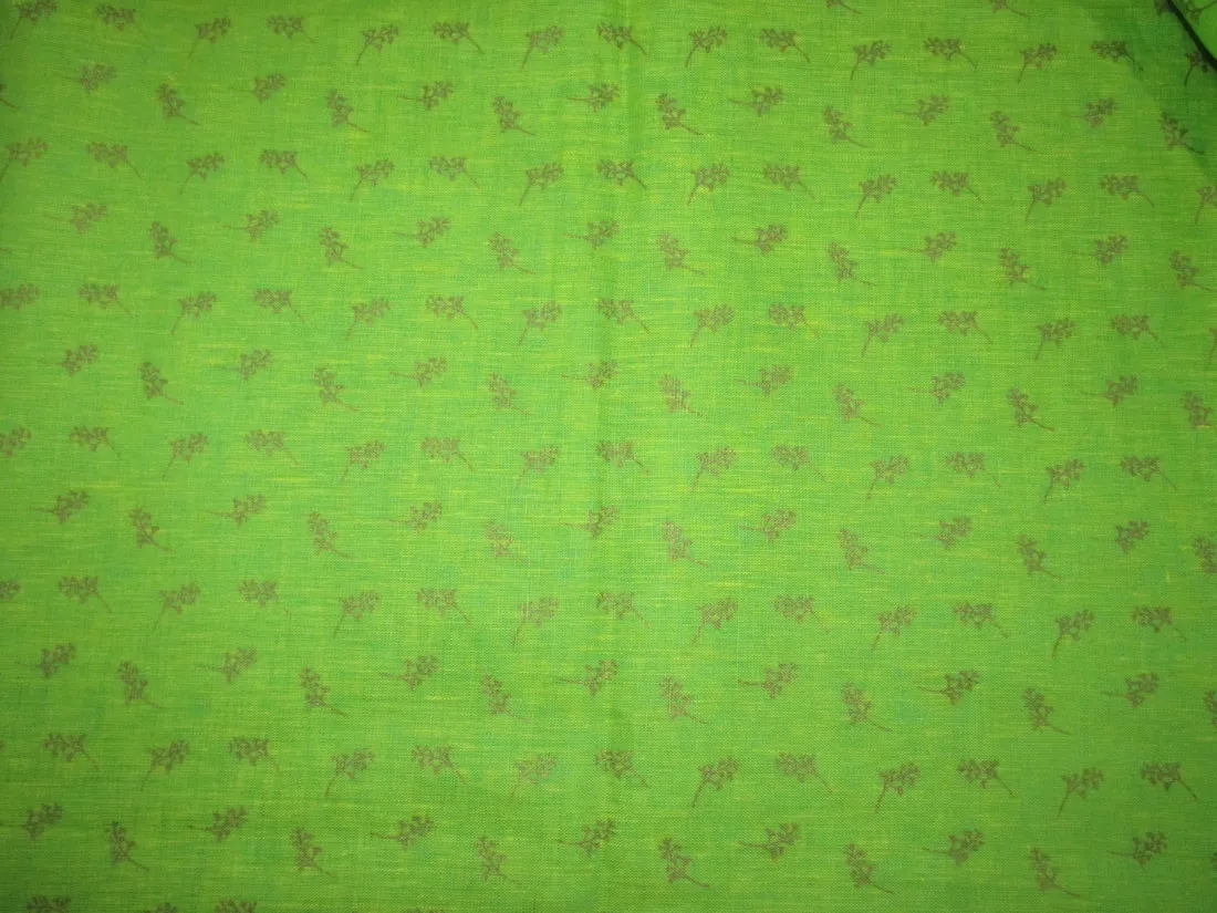 Superb Quality Linen lime green gold print fabric ~58&quot; wide