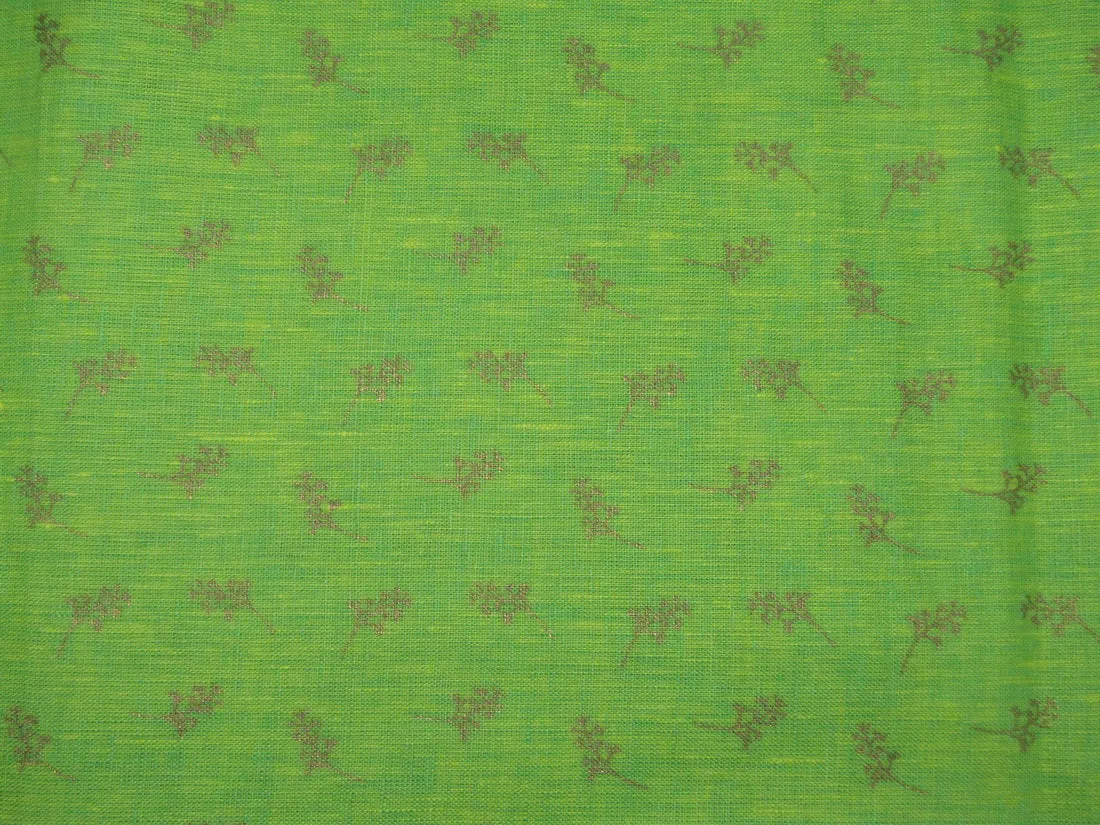 Superb Quality Linen lime green gold print fabric ~58&quot; wide
