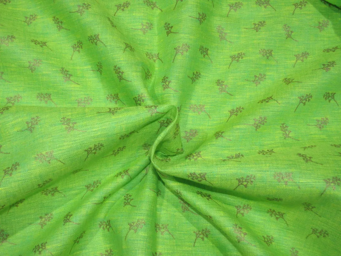 Superb Quality Linen lime green gold print fabric ~58&quot; wide