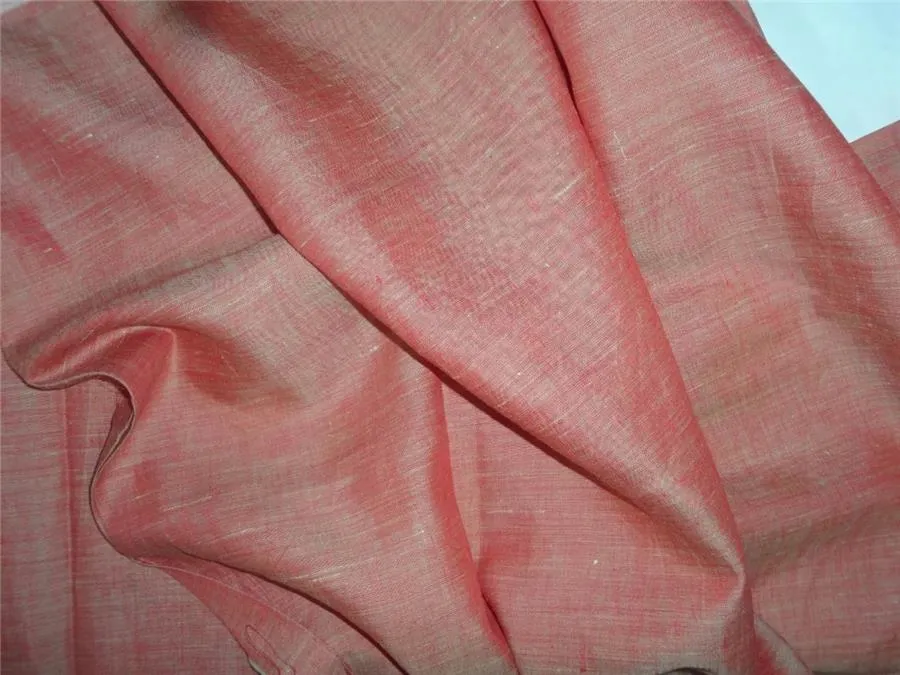 TWO Tone Coral x Cream Color Linen Fabric 54&quot; wide