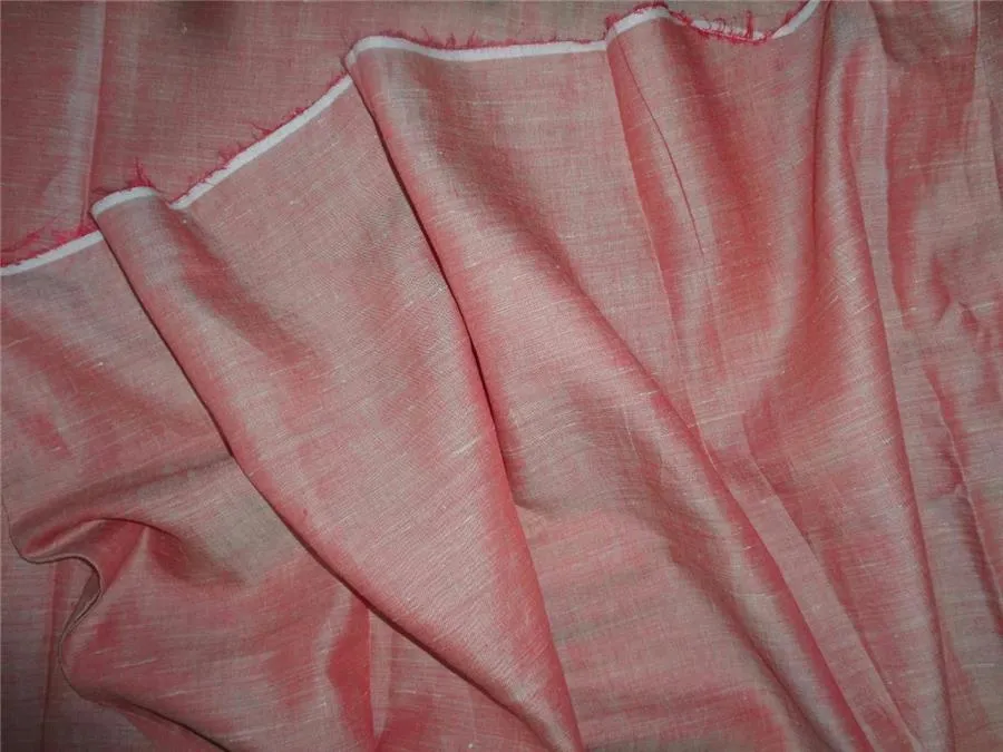 TWO Tone Coral x Cream Color Linen Fabric 54&quot; wide