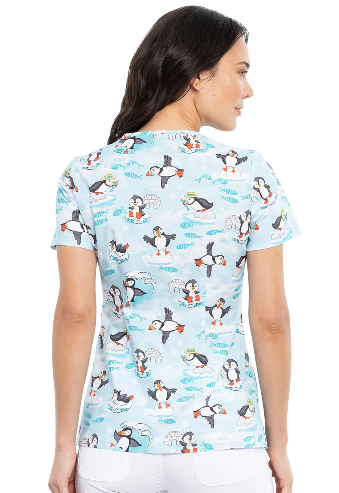 V-Neck Print Top in Arctic Pals