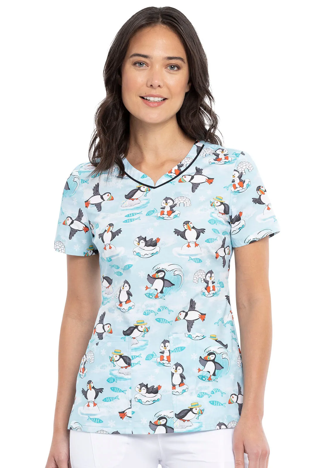 V-Neck Print Top in Arctic Pals