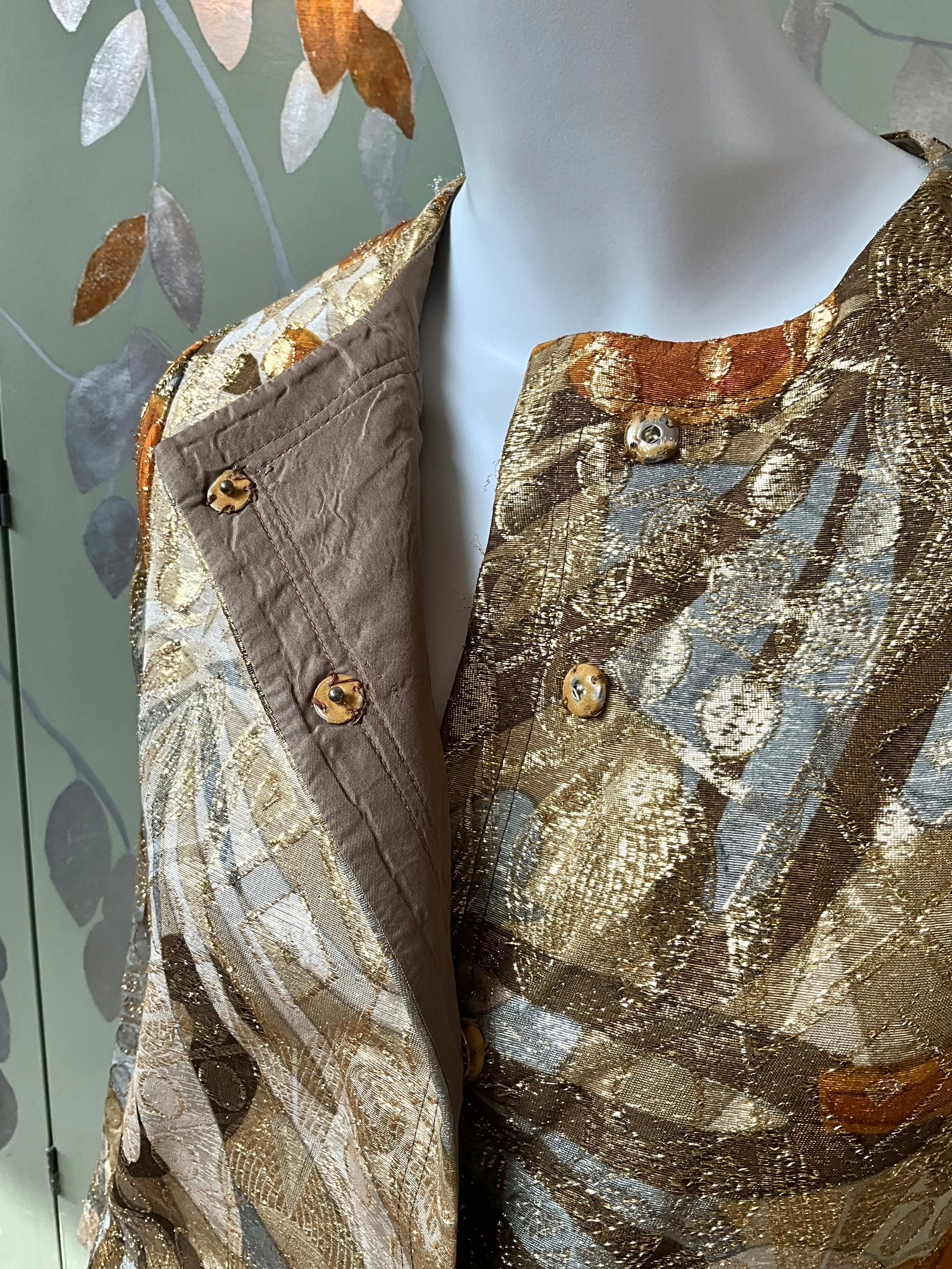 Vintage 1970s Bill Blass Metallic Gold Abstract Coat Jacket, Medium