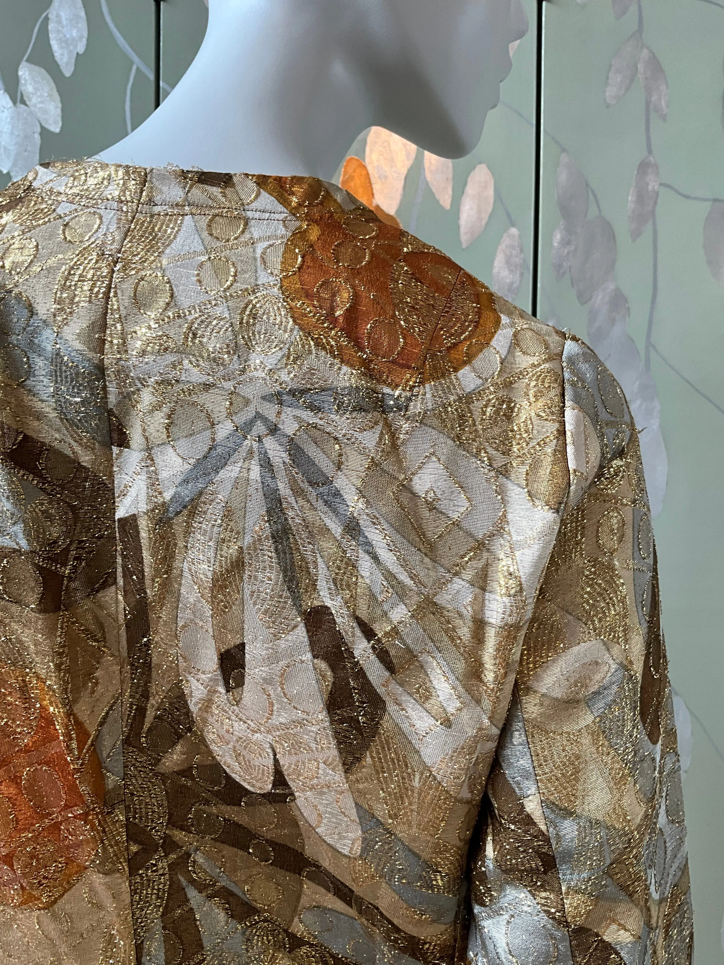 Vintage 1970s Bill Blass Metallic Gold Abstract Coat Jacket, Medium