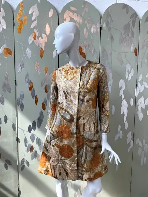 Vintage 1970s Bill Blass Metallic Gold Abstract Coat Jacket, Medium