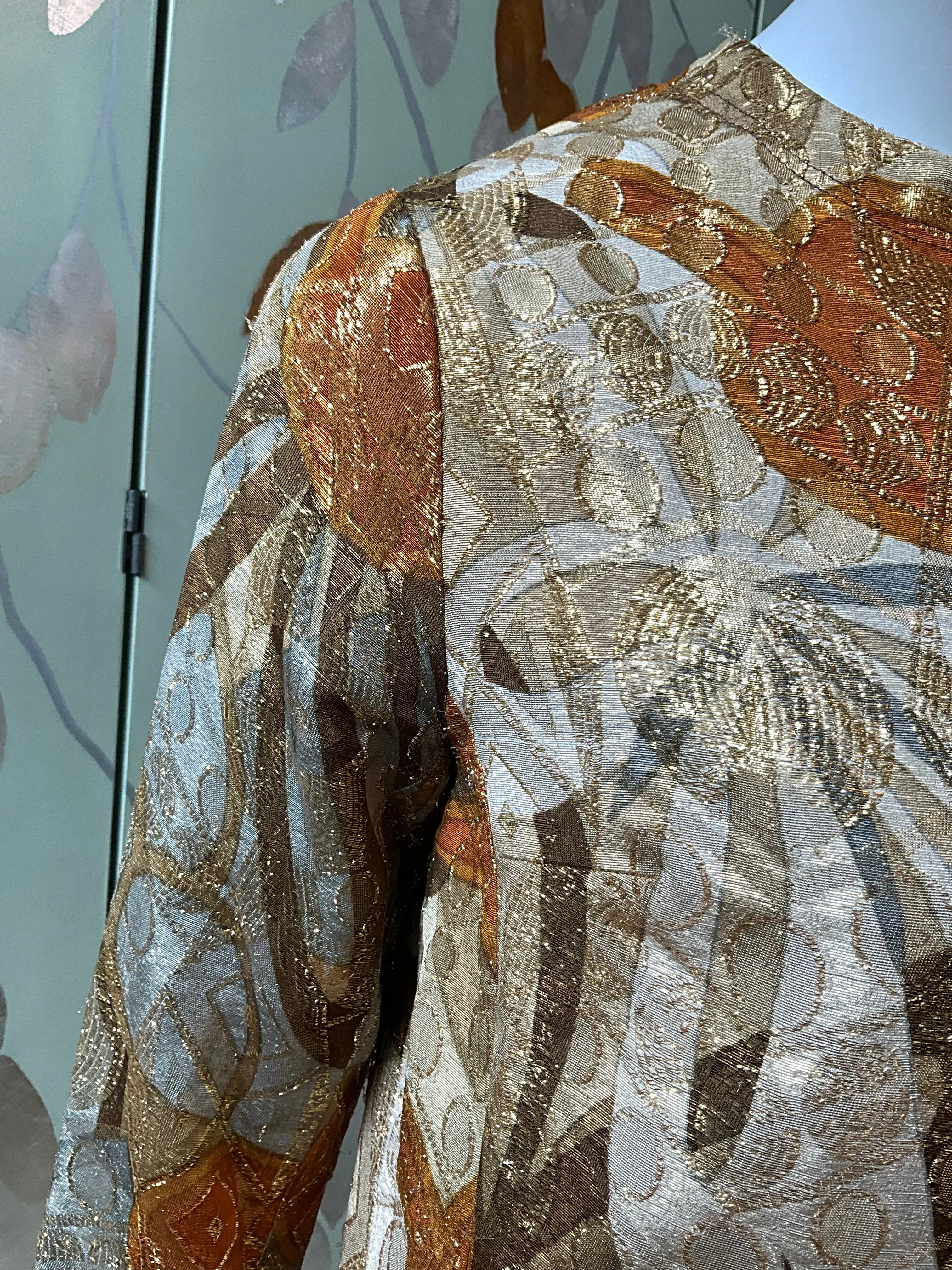 Vintage 1970s Bill Blass Metallic Gold Abstract Coat Jacket, Medium