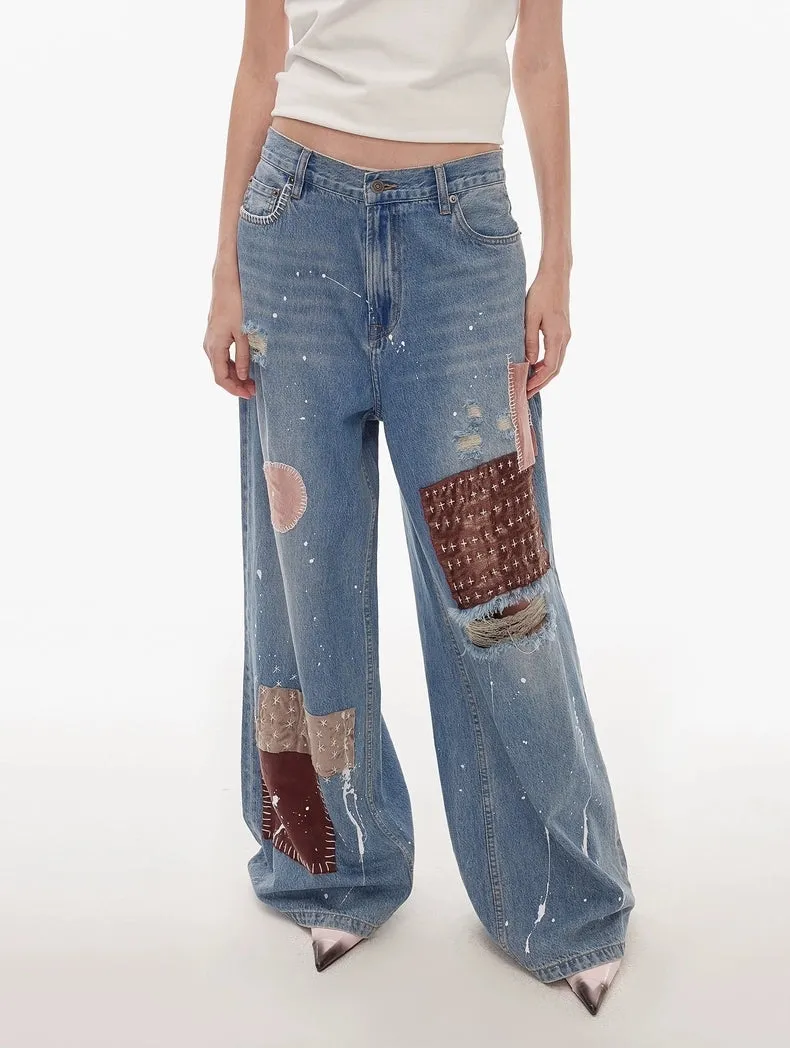 Vintage Patchwork Wide-Leg Jeans
