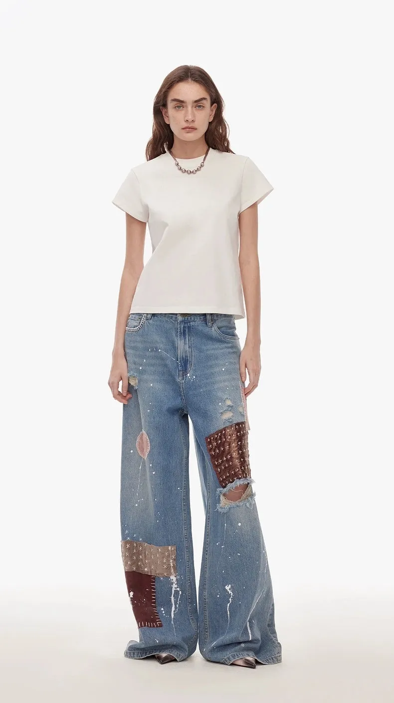 Vintage Patchwork Wide-Leg Jeans