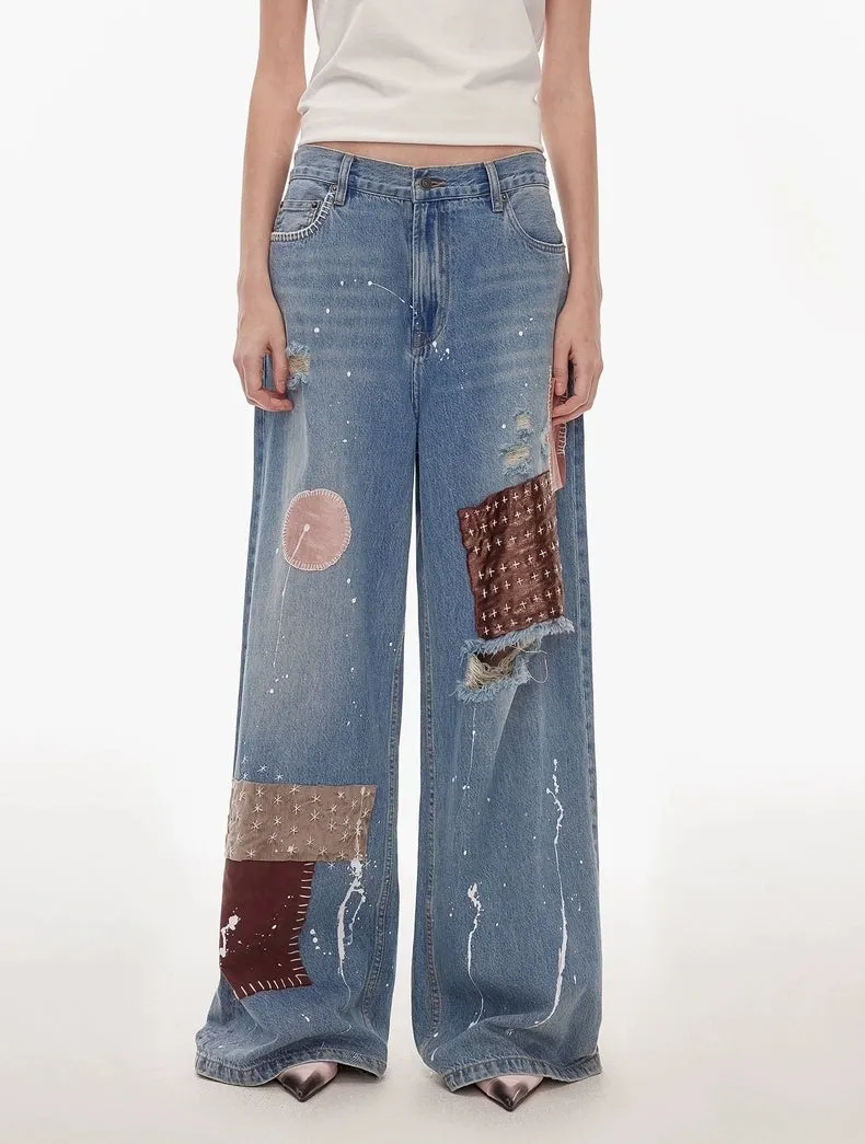 Vintage Patchwork Wide-Leg Jeans