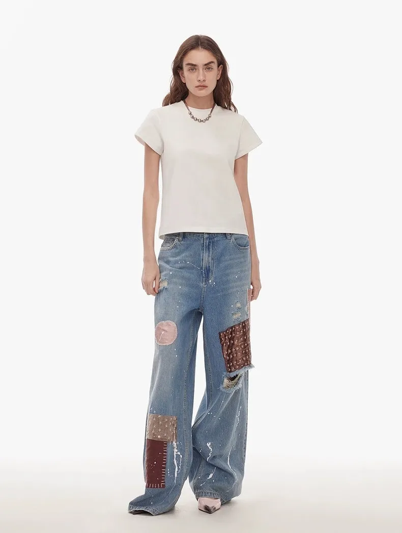 Vintage Patchwork Wide-Leg Jeans