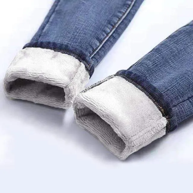 Woman High Waist Casual Winter Warm Jeans Pants