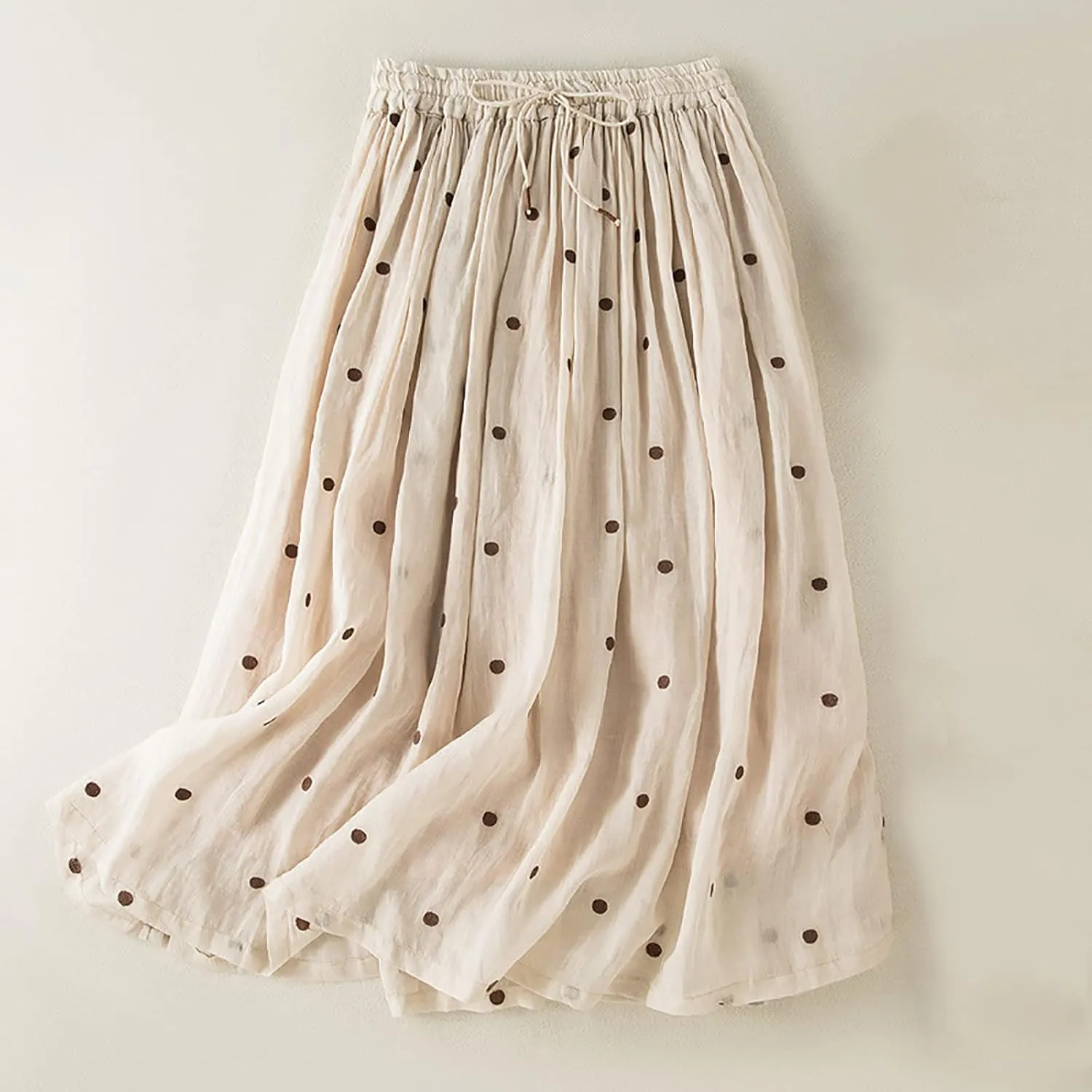 Womens Skirts Midi Length Polka Dot Flowy Long Skirt Belted Elastic Waist Half Skirt Boho Floral Print Swing Skirt