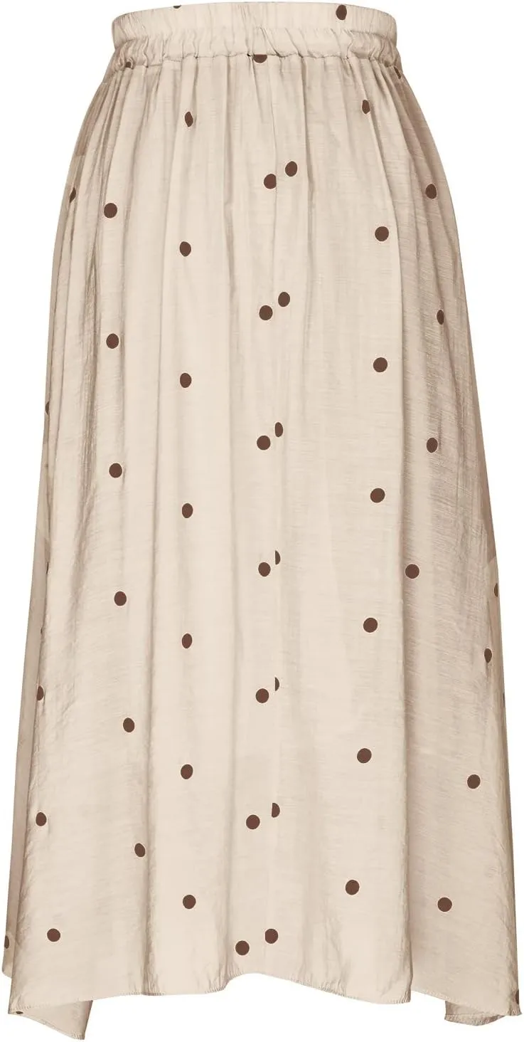 Womens Skirts Midi Length Polka Dot Flowy Long Skirt Belted Elastic Waist Half Skirt Boho Floral Print Swing Skirt