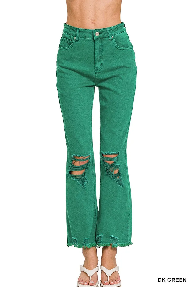 Zenana Acid Wash High Waste Distressed Pants